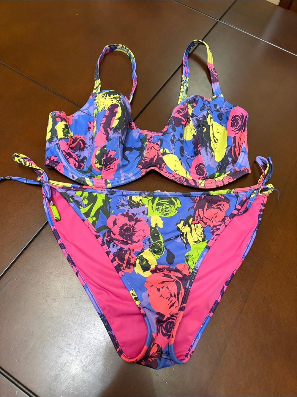 Freya Neon Floral Underwire Bikini - Blue, Pink, Yellow, Green med bottom/34g